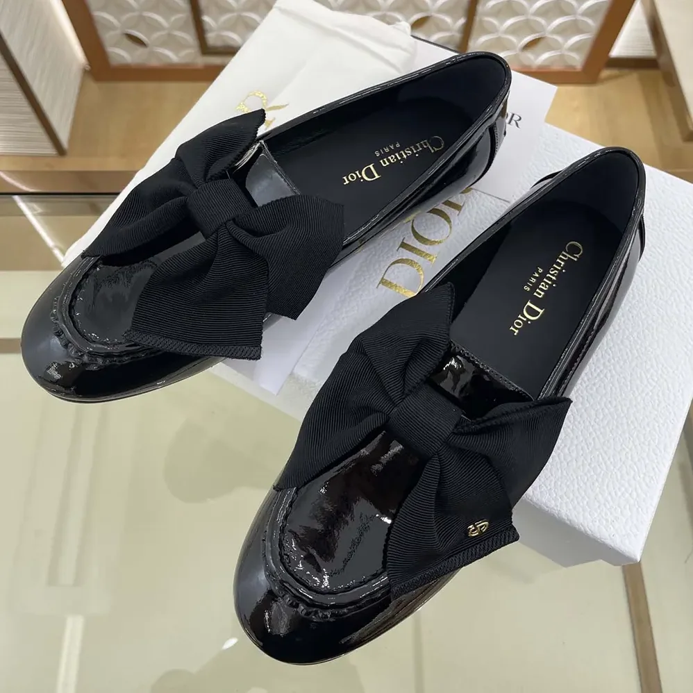 Dior Diorissimo Loafer Black Patent Calfskin and Grosgrain for Women Dior Diorissimo Loafer Black Patent Calfskin and Grosgrain for Women
