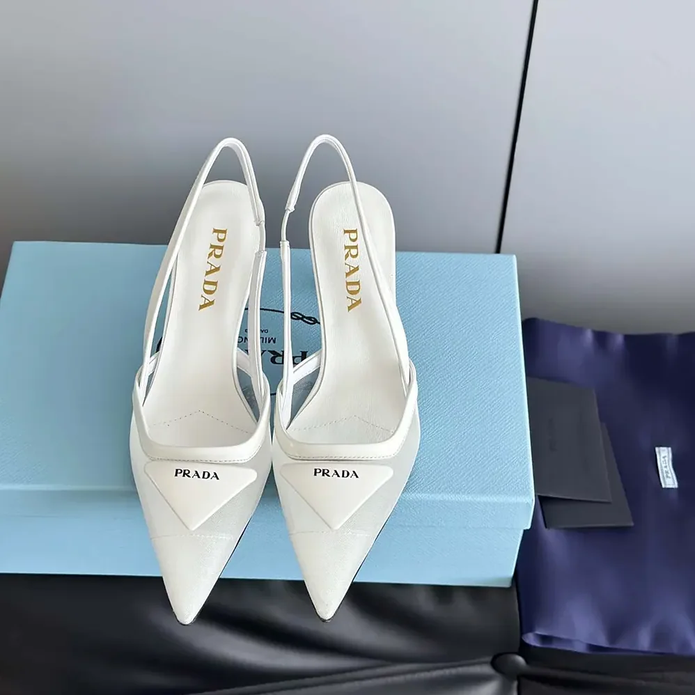Prada Mesh Fabric Slingback Pumps for Women in White Prada Mesh Fabric Slingback Pumps for Women in White