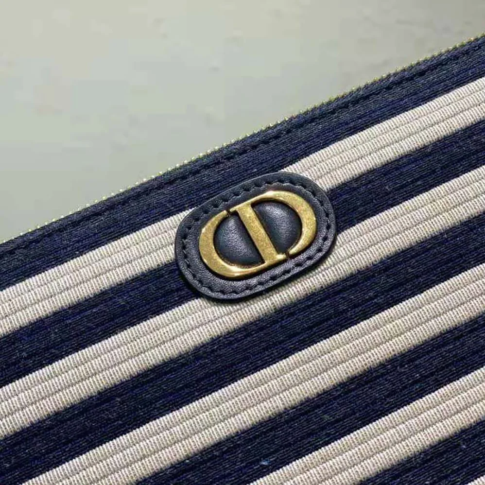 Dior Large Dior Caro Ddaily Pouch Natural and Denim Blue Marinière Raffia for Women