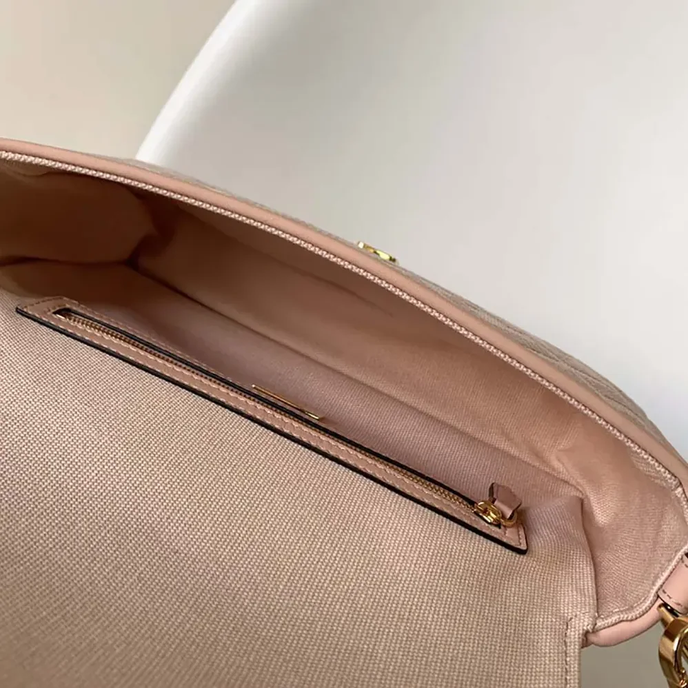 Fendi Baguette Light Pink Denim Bag with FF Embroidery for Women