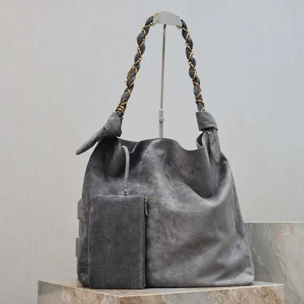 Saint Laurent YSL Amalia In Suede for Women in Gray Saint Laurent YSL Amalia In Suede for Women in Gray