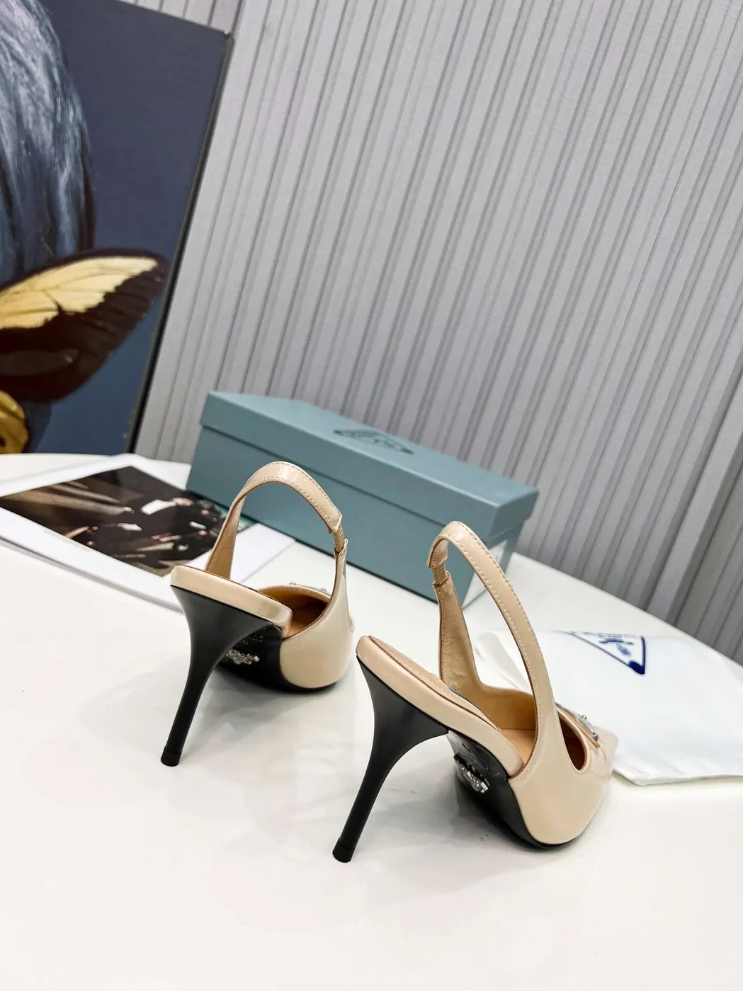 Prada Brushed Sling Pumps Cream