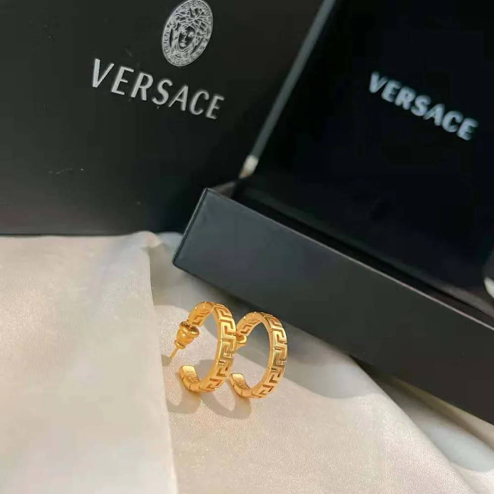 Versace Small Greca Hoop Earrings for Women in Gold