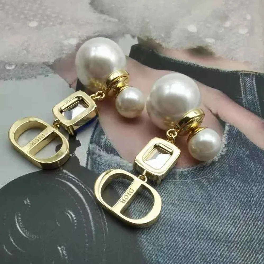 Dior Petit Cd Earrings Gold-Finish Metal with White Resin Pearls for Women