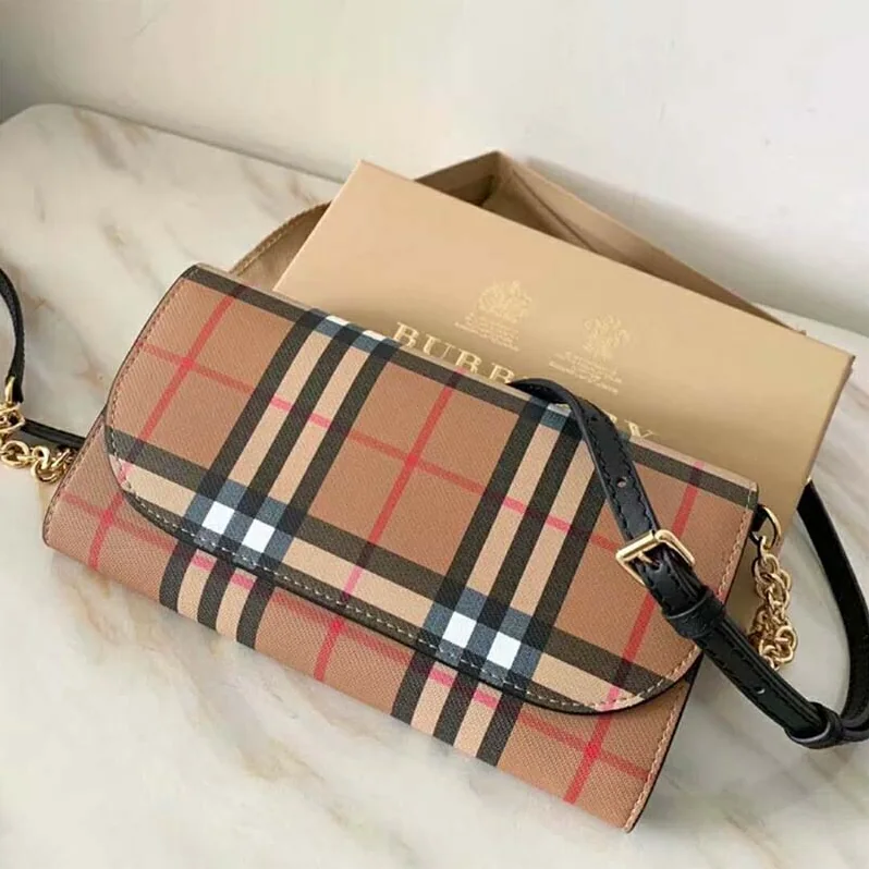 Burberry Vintage Check and Leather Wallet with Chain for Women Burberry Vintage Check and Leather Wallet with Chain for Women