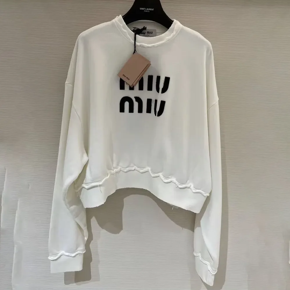 Miu Miu Logo-Embroidered Cotton Sweatshirt for Women in White Miu Miu Logo-Embroidered Cotton Sweatshirt for Women in White