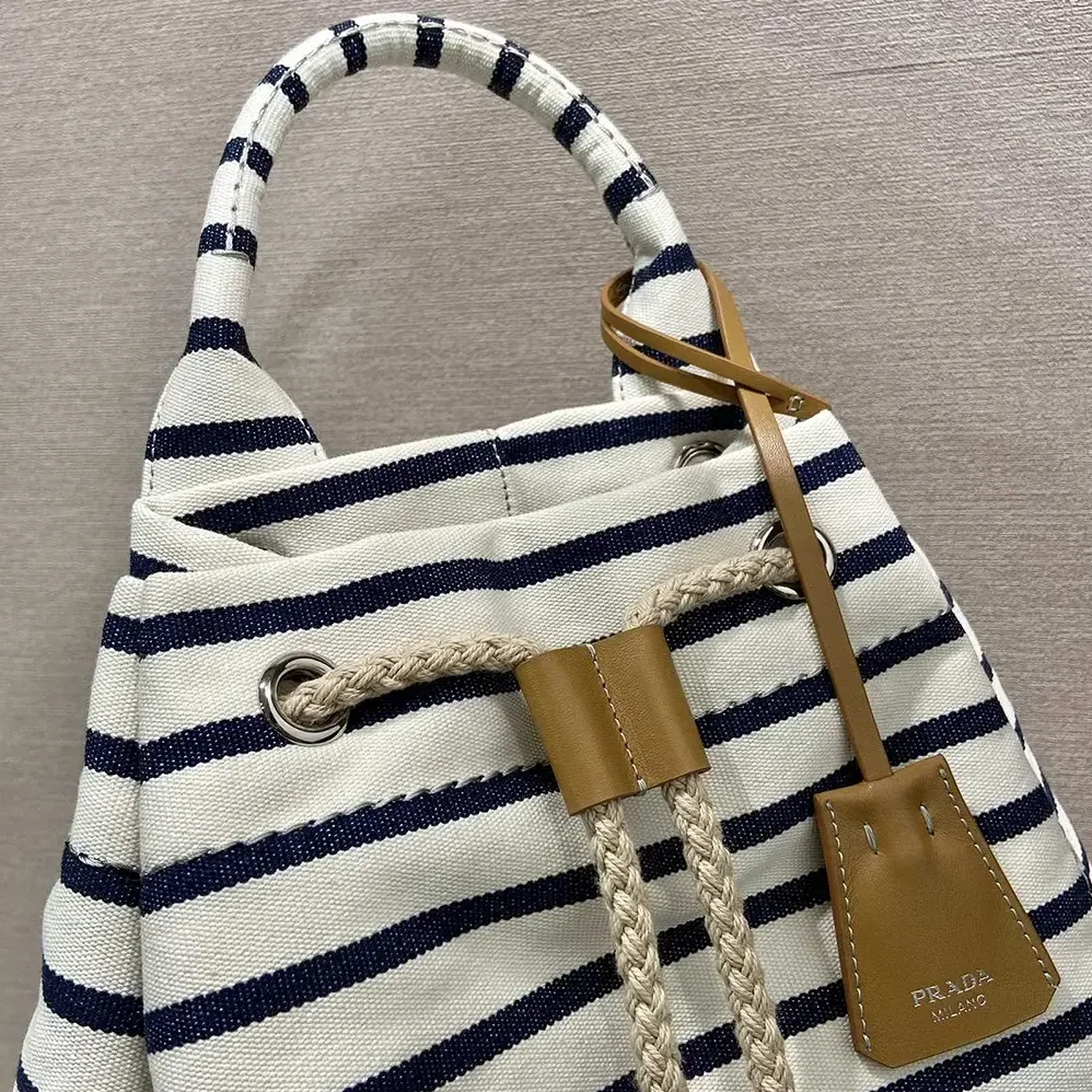 Prada Striped Canvas Drawstring Duffel Bag for Unisex in White