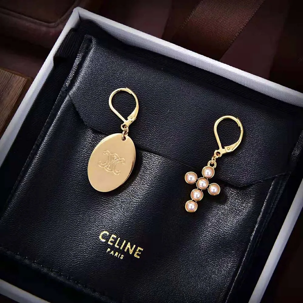 Celine Triomphe Folk Earrings in Brass with Gold Finish and Resin Pearls for Women