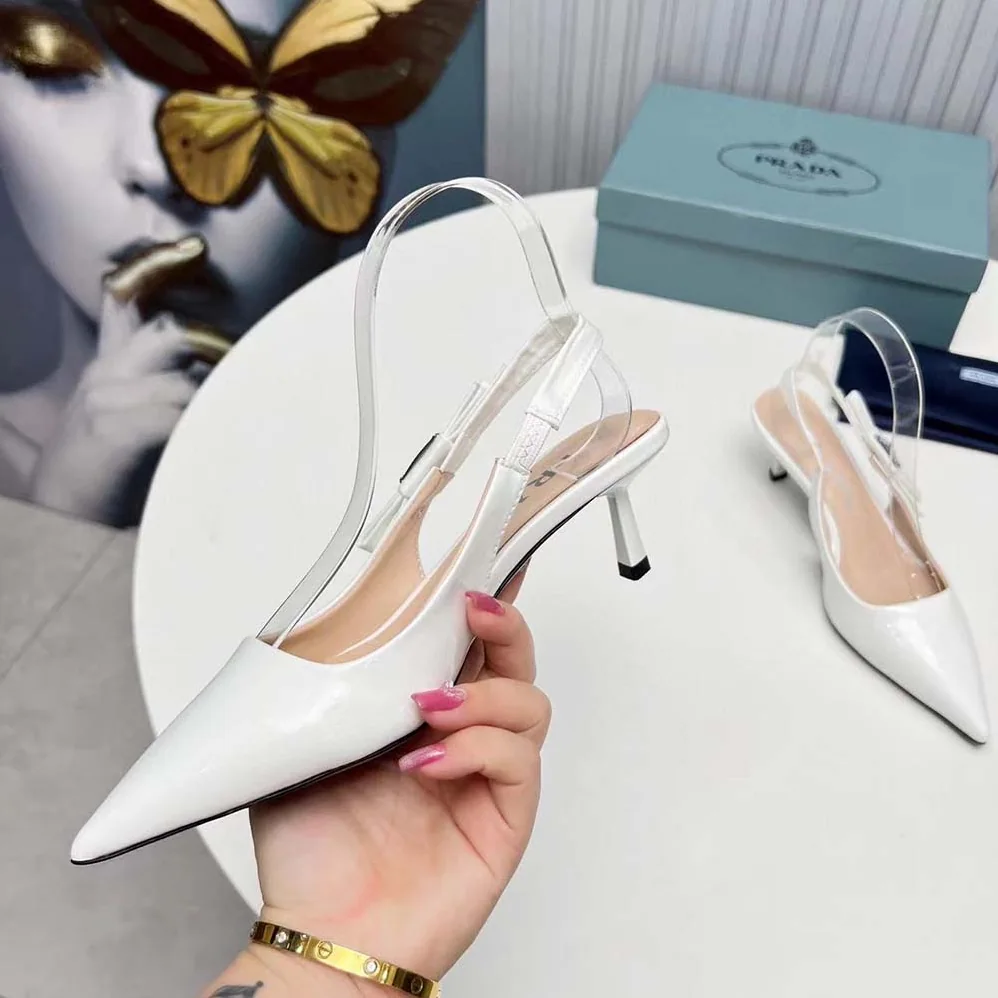 Prada Patent-Leather Slingback Pumps for Women in White Prada Patent-Leather Slingback Pumps for Women in White