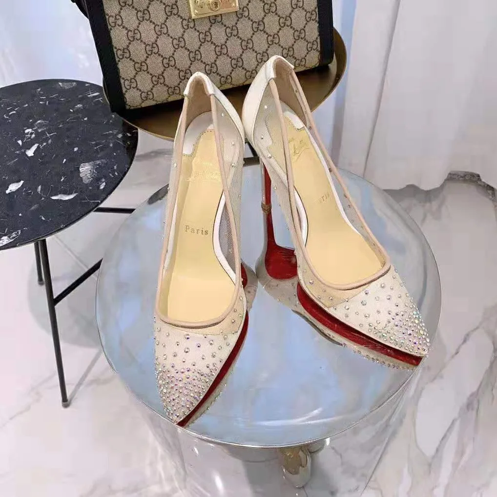 Christian Louboutin Shoes Follies Strass 100mm Heel for Women in White Christian Louboutin Shoes Follies Strass 100mm Heel for Women in White