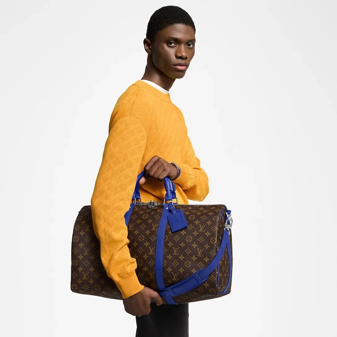 Louis Vuitton Keepall Bandouliere 50 Travel Bag / Brown/ Indigo Blue Silver Hardware Louis Vuitton Keepall Bandouliere 50 Travel Bag / Brown/ Indigo Blue Silver Hardware