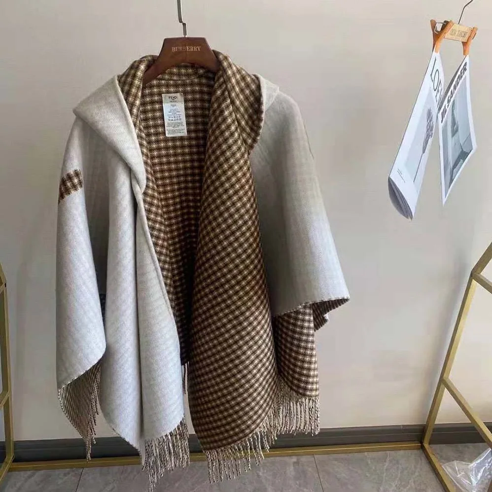 Fendi Cream Wool and Cashmere Poncho with Hood for Women Fendi Cream Wool and Cashmere Poncho with Hood for Women