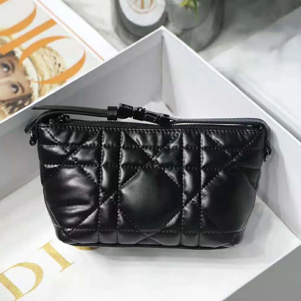 Dior Small Diortravel Nomad Pouch Black Macrocannage Calfskin for Women