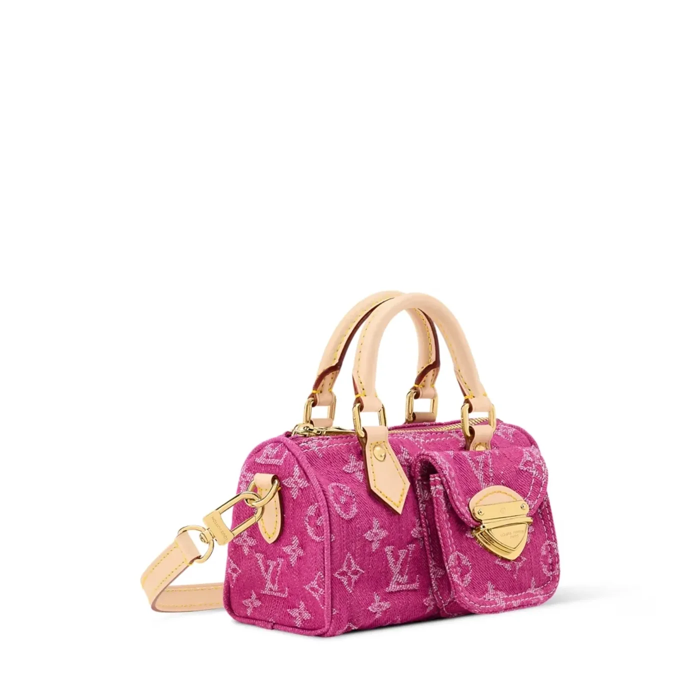 Louis Vuitton Nano Speedy Top Handle Bag in Fuchsia Denim Gold Hardware