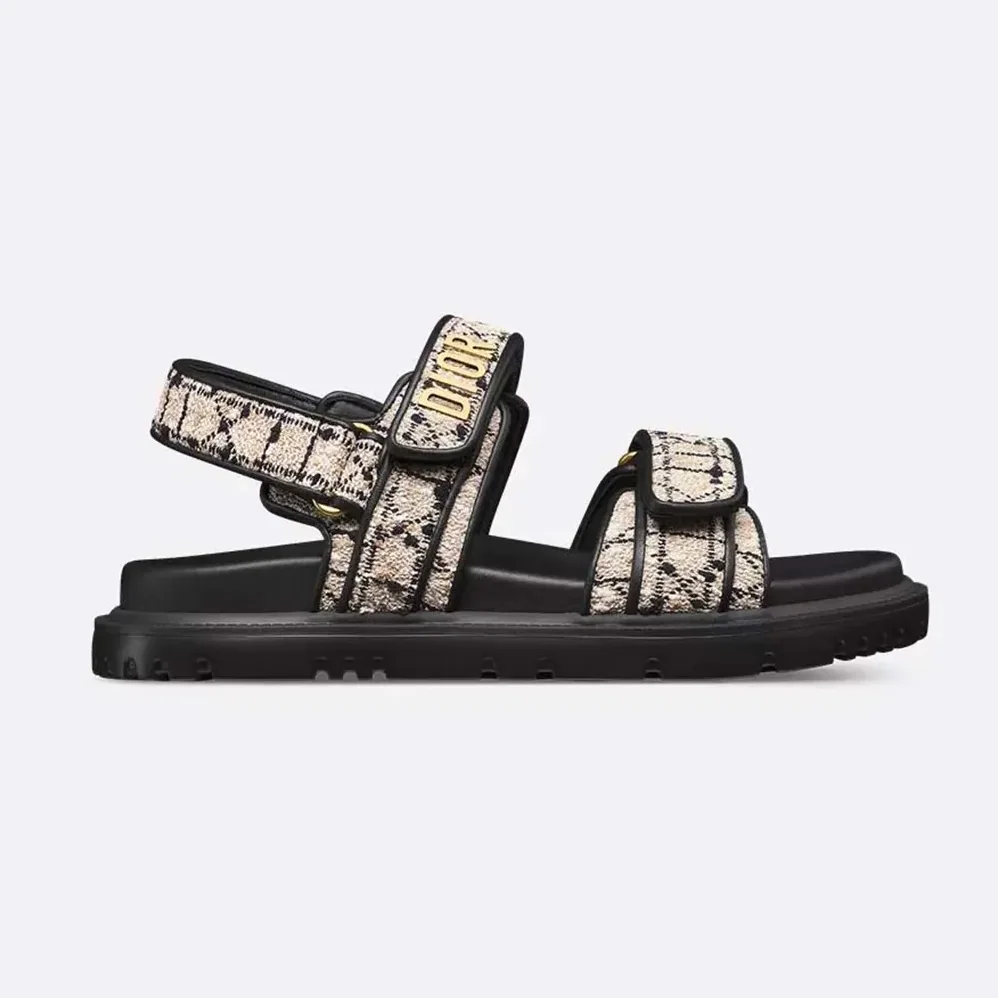 Dior Dioract Sandal Beige and Black Cannage Tweed for Women
