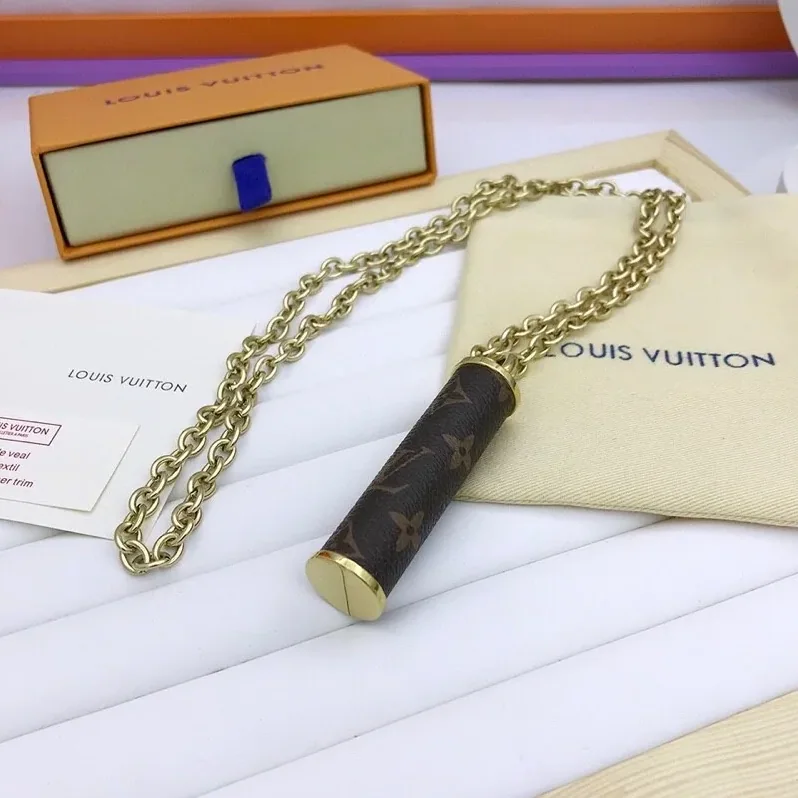 Louis Vuitton Cylinder Pendant Necklace Gold Tone Louis Vuitton Cylinder Pendant Necklace Gold Tone