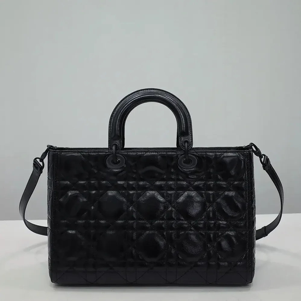 Dior Large Lady D-Sire Bag Black Macrocannage Crinkled Calfskin for Women