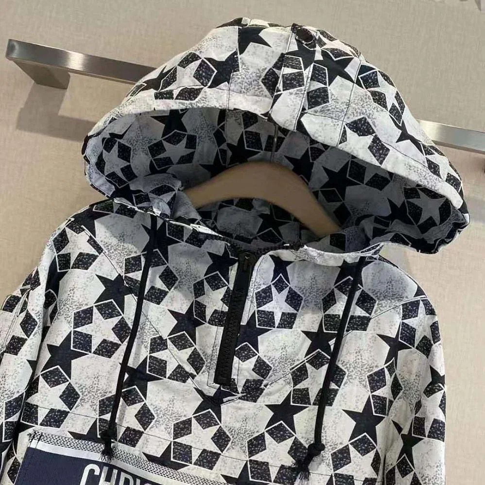 Dior Hooded Anorak Navy Blue Technical Taffeta Jacquard for Women