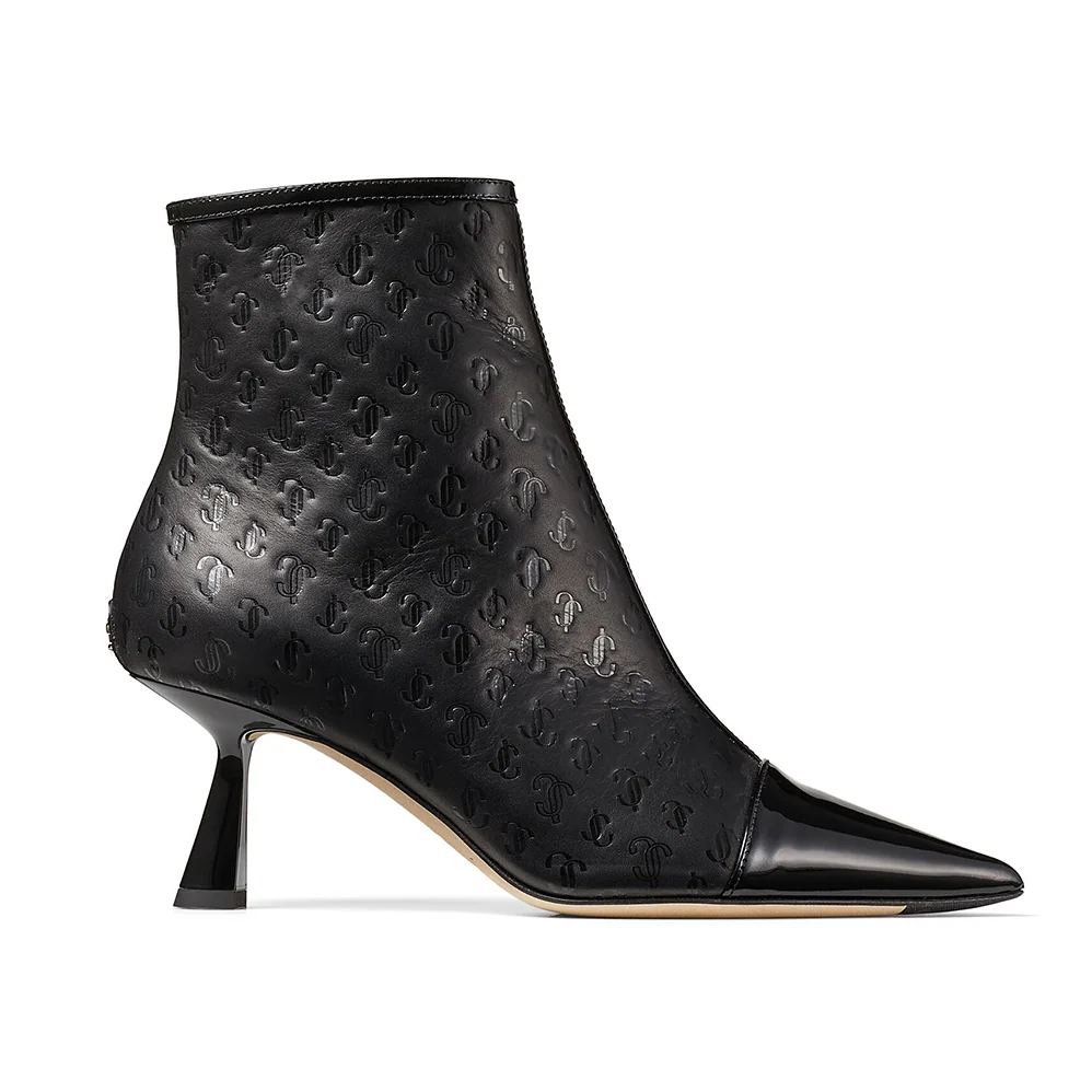 Jimmy Choo Kix/Z 65 Black Patent and JC Monogram Leather Ankle Boots for Women
