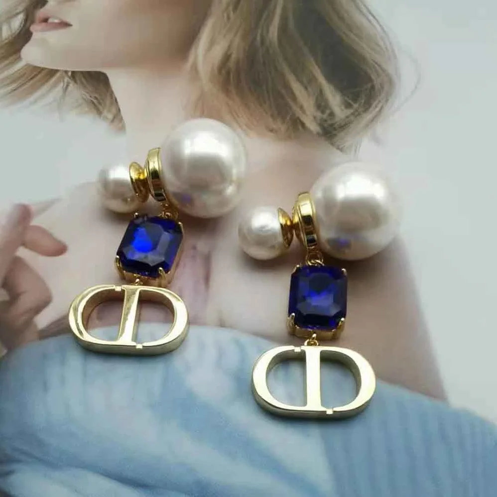 Dior Petit Cd Earrings Gold-Finish Metal with White Resin Pearls for Women