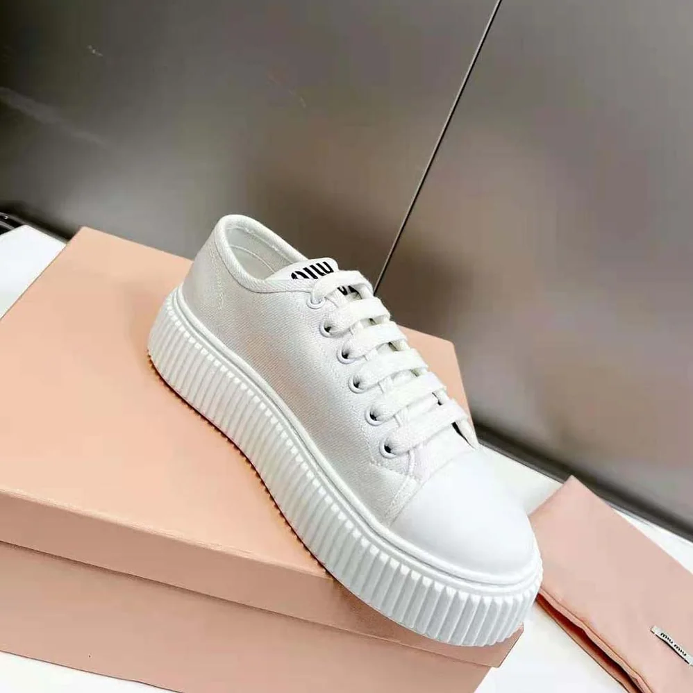Miu Miu Denim Sneakers EVA Sole with Logo for Women in White
