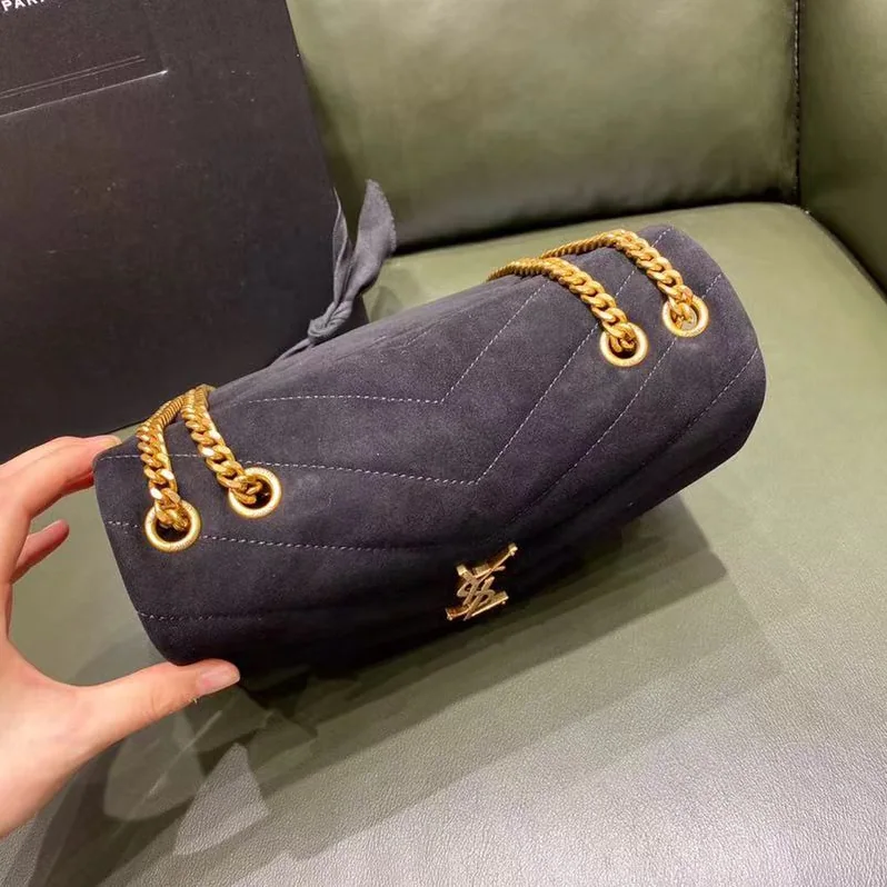 Saint Laurent YSL Loulou Toy Strap Bag Matelassé Y Quilted Suede Smooth Leather Black for Women Saint Laurent YSL Loulou Toy Strap Bag Matelassé Y Quilted Suede Smooth Leather Black for Women