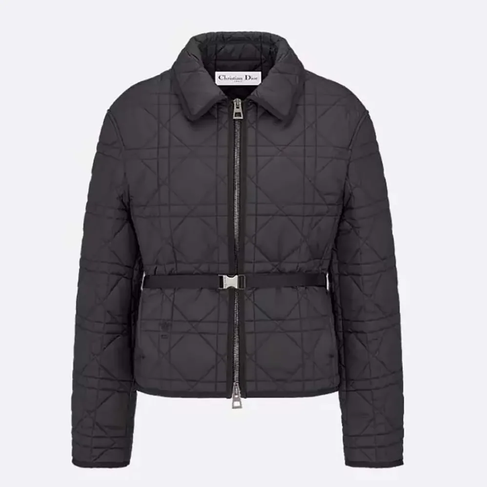 Dior Macrocannage Belted Peacoat Black Quilted Technical Taffeta for Women Dior Macrocannage Belted Peacoat Black Quilted Technical Taffeta for Women