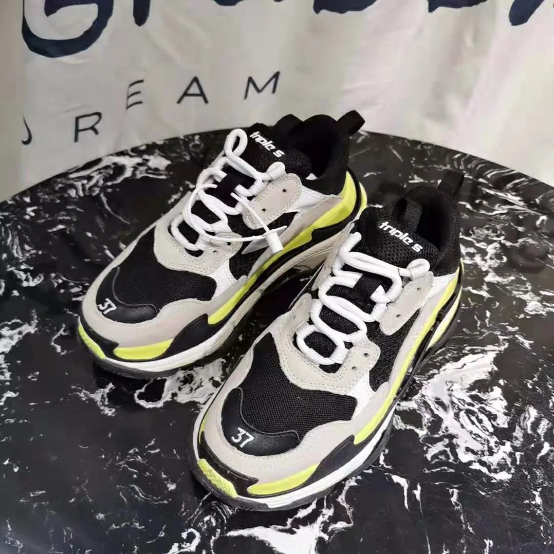 Balenciaga Shoes Triple S Grey Neon Yellow White Leather for Women Balenciaga Shoes Triple S Grey Neon Yellow White Leather for Women