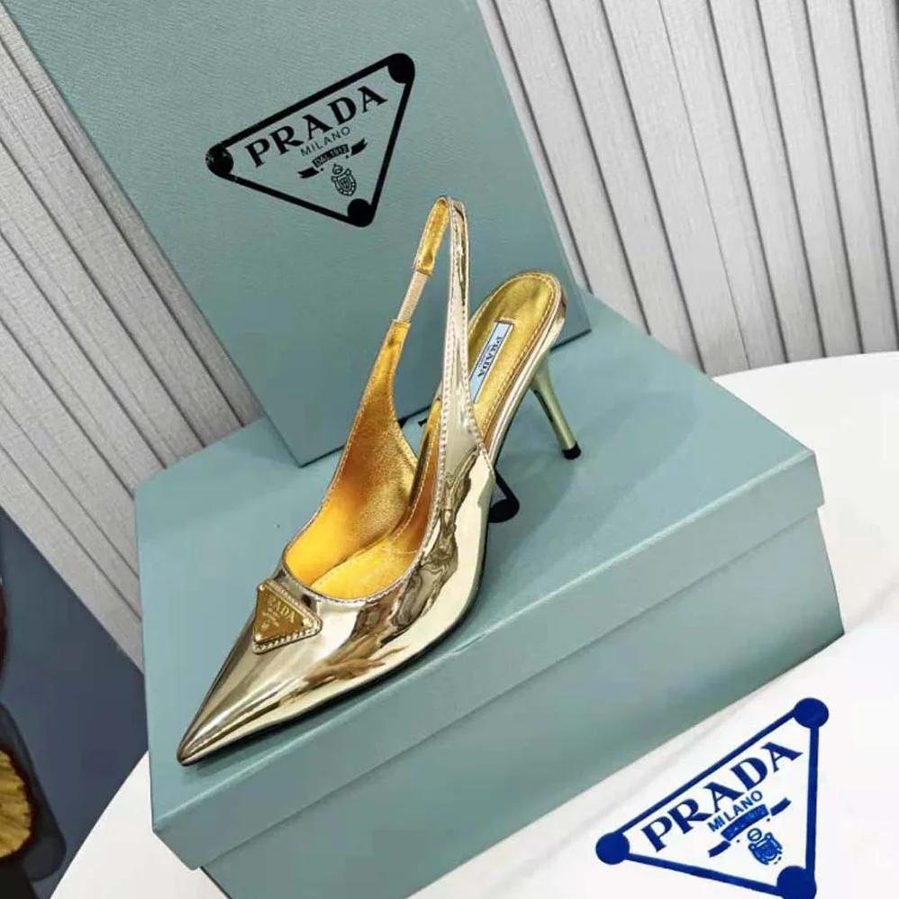 Prada Metallic Leather Slingback Pumps for Women in Gold