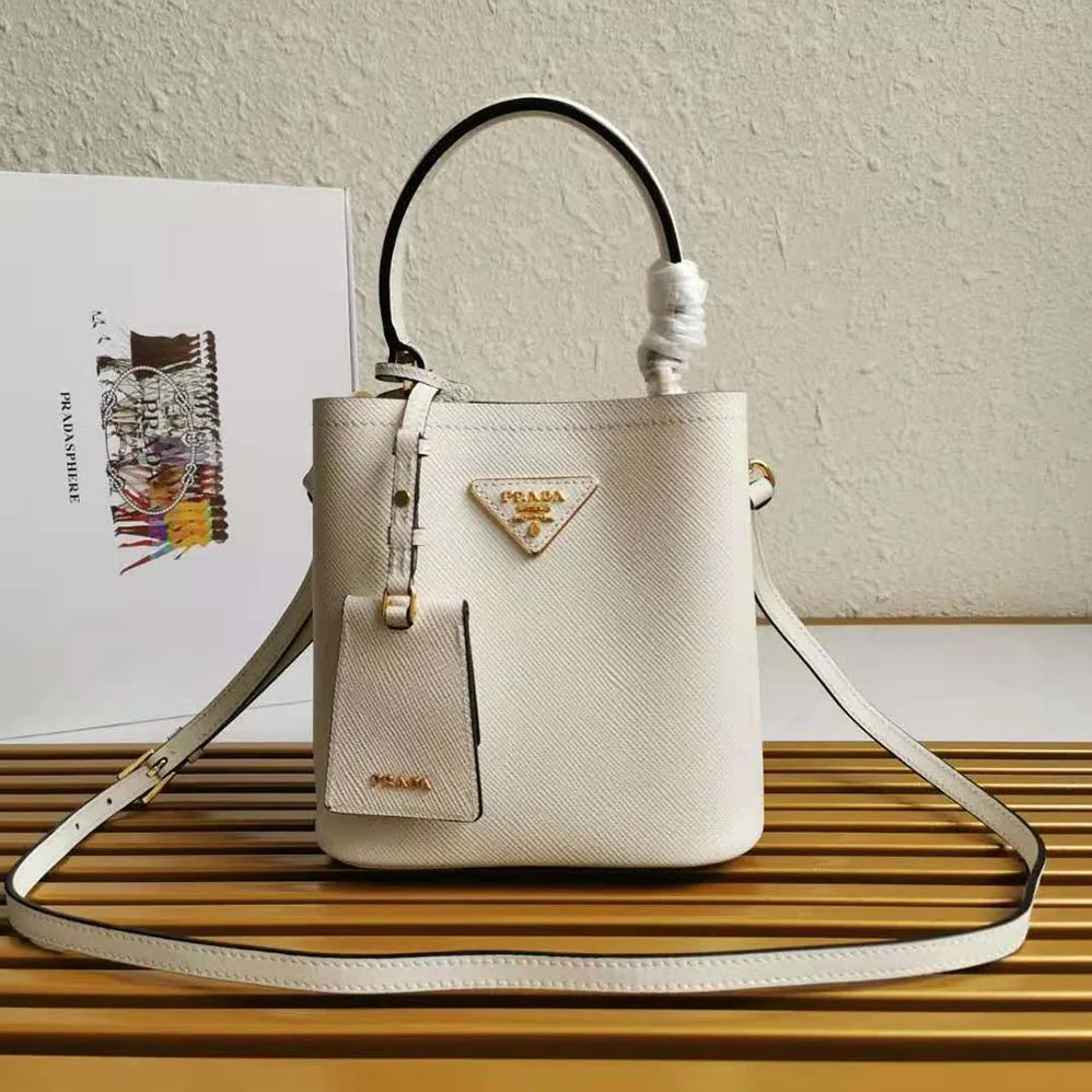 Prada Small Saffiano Leather Prada Panier Bag for Women in White Prada Small Saffiano Leather Prada Panier Bag for Women in White