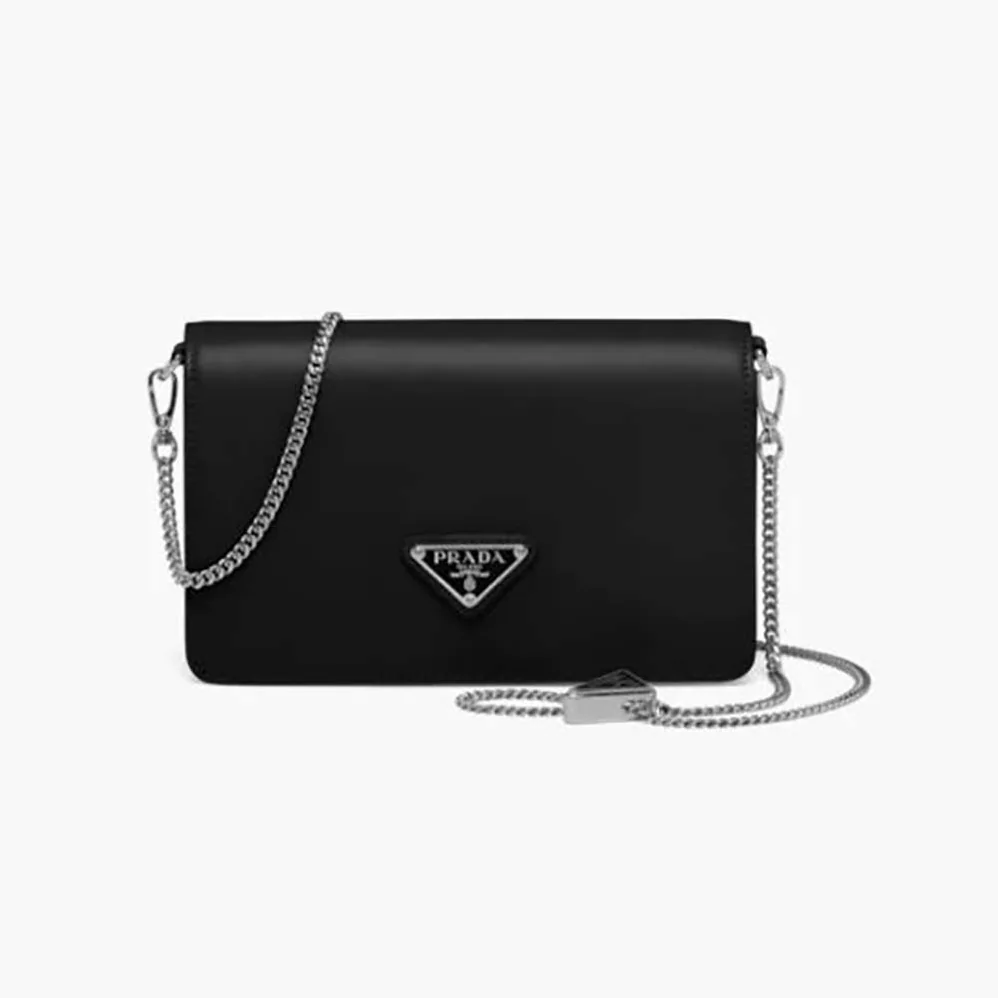 Prada Brushed Leather Shoulder Bag for Women in Black