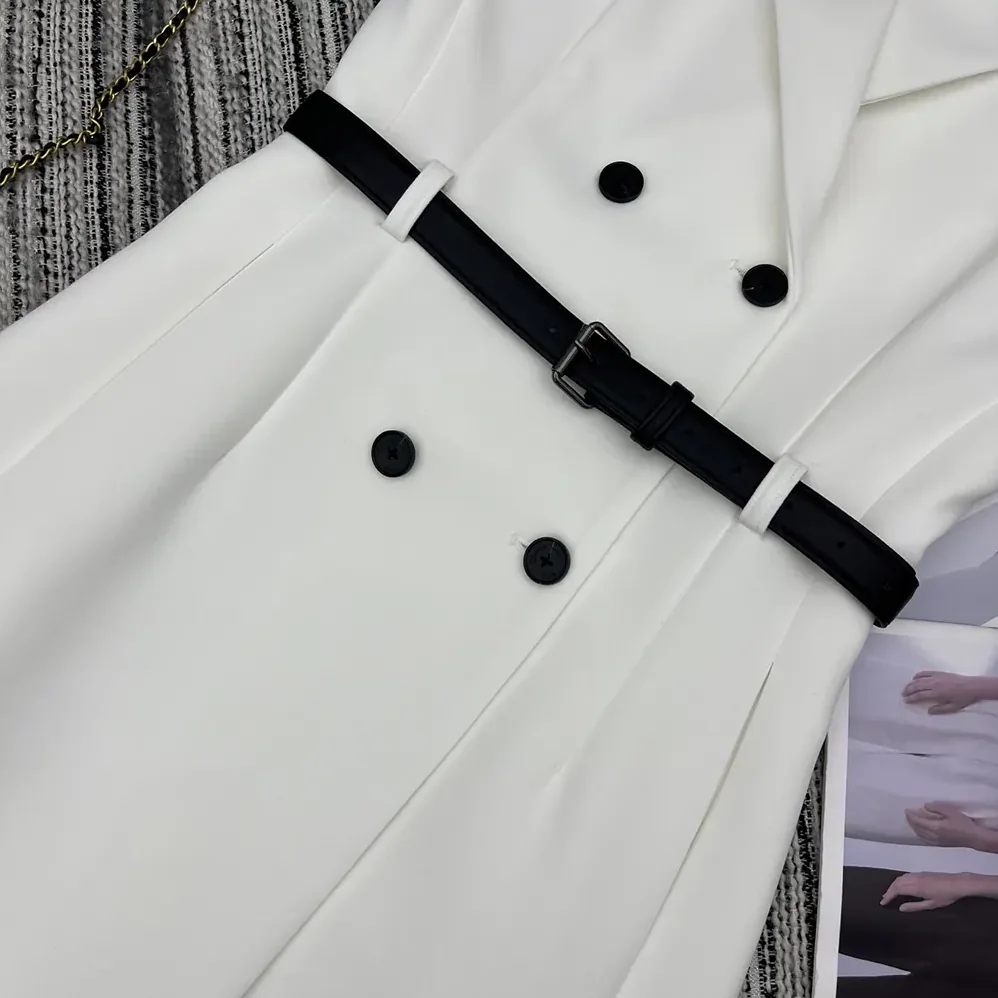 Dior Mid-Length Belted Dress Ecru Virgin Wool and Silk Grain de Poudre for Women