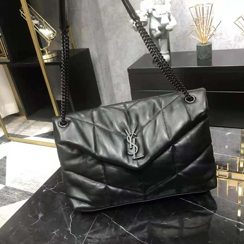 Saint Laurent YSL Puffer Medium Chain Bag in Quilted Lambskin for Women in Black
