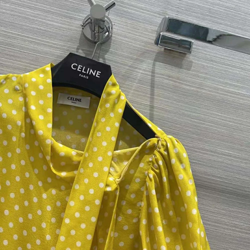 Celine Lavalliere Blouse in Crepe De Chine for Women in Yellow Celine Lavalliere Blouse in Crepe De Chine for Women in Yellow