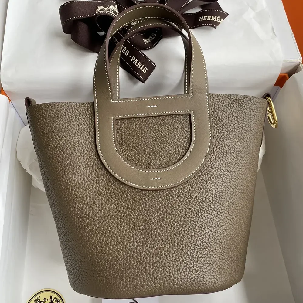 Hermes In the Loop 18 Handbag Clemence Leather for Women in Grey/Gold Hermes In the Loop 18 Handbag Clemence Leather for Women in Grey/Gold
