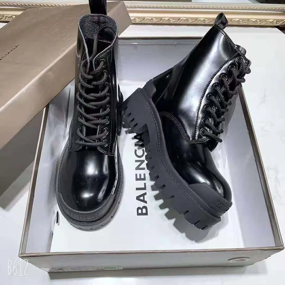 Balenciaga Strike Lace-Up Boot in Black Mat Calfskin for Women Balenciaga Strike Lace-Up Boot in Black Mat Calfskin for Women