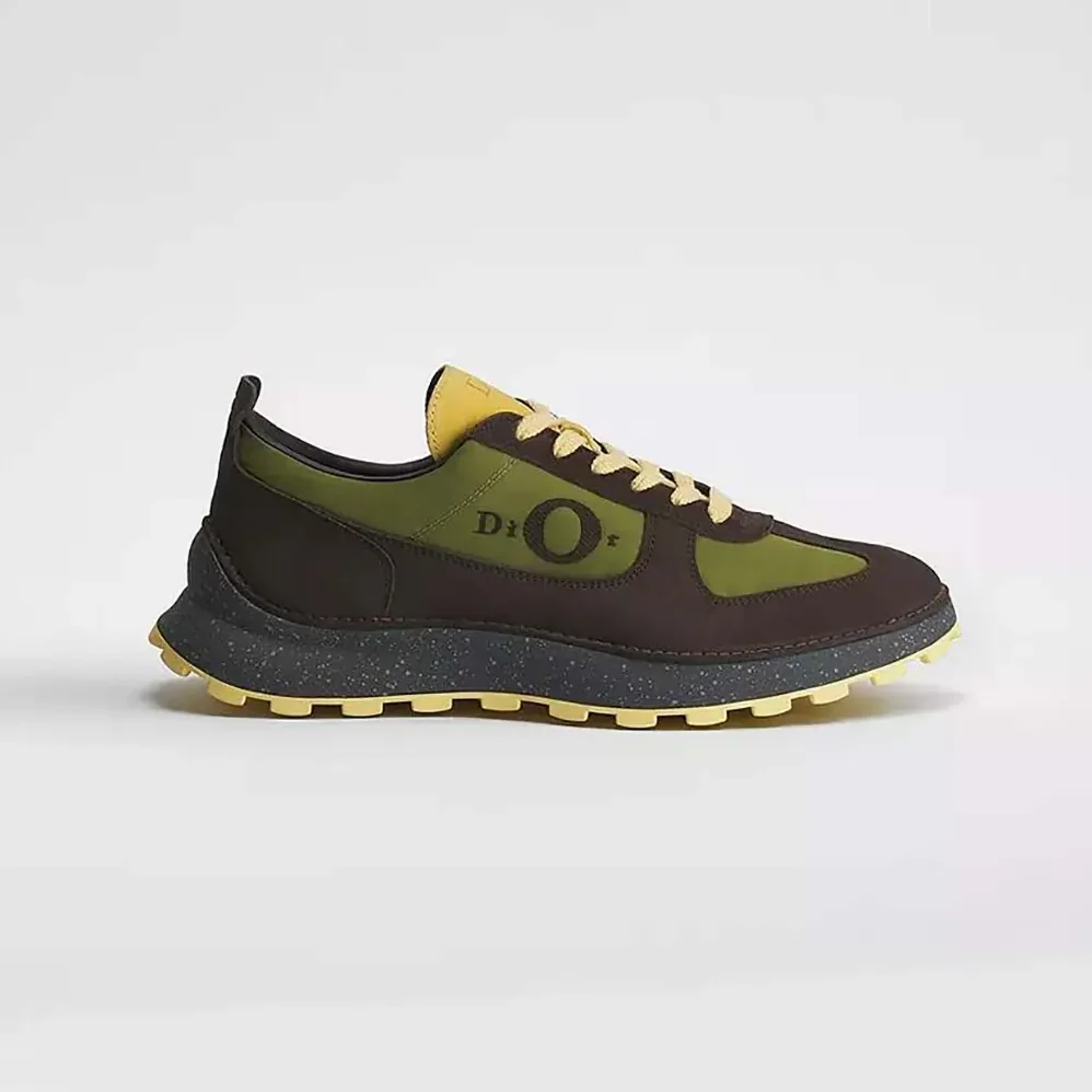 Dior Squash Sneaker Brown and Yellow Suede Calfskin with Green Technical Fabric for Unisex Dior Squash Sneaker Brown and Yellow Suede Calfskin with Green Technical Fabric for Unisex