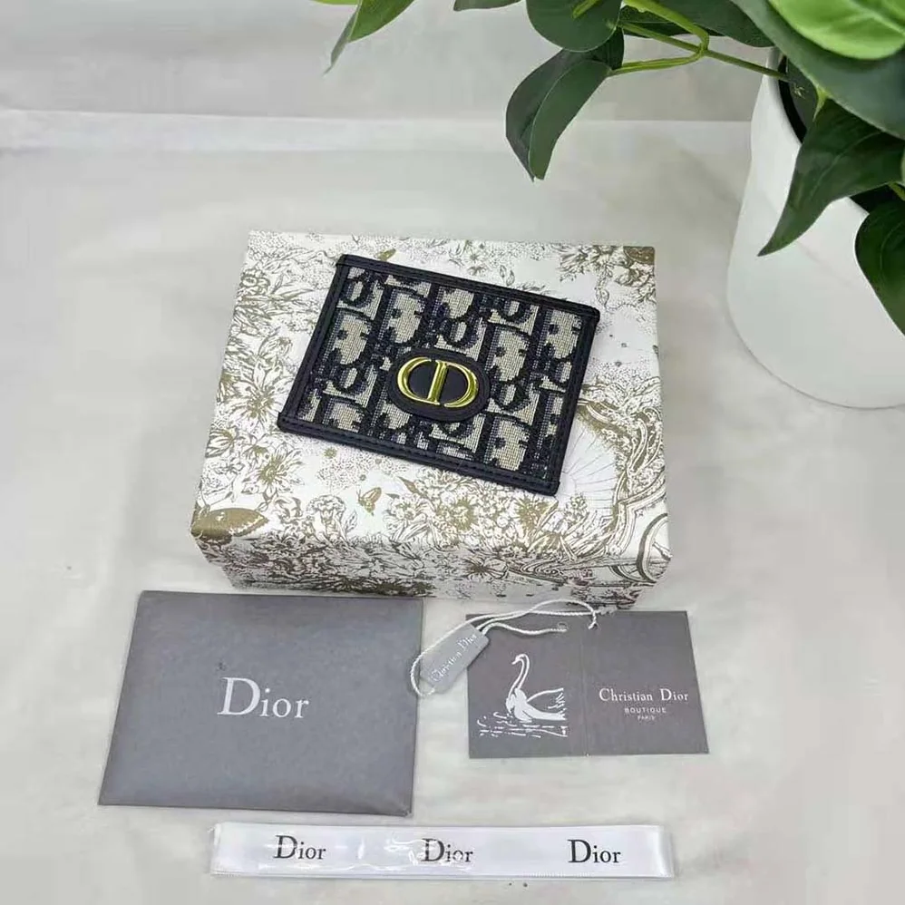 Dior 30 Montaigne Card Holder Blue Dior Oblique Jacquard for Women