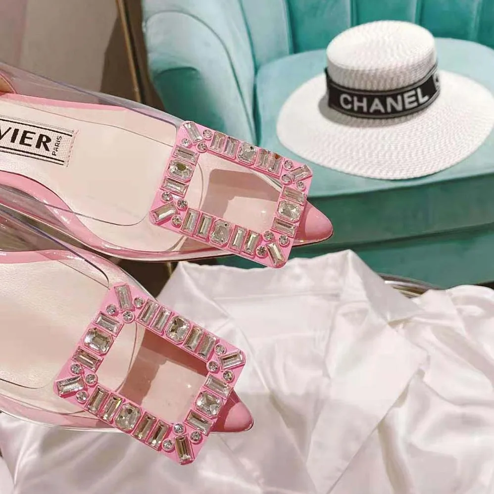 Roger Vivier Gommettine Strass Buckle Slingback Ballerinas in PVC for Women in Pink Roger Vivier Gommettine Strass Buckle Slingback Ballerinas in PVC for Women in Pink