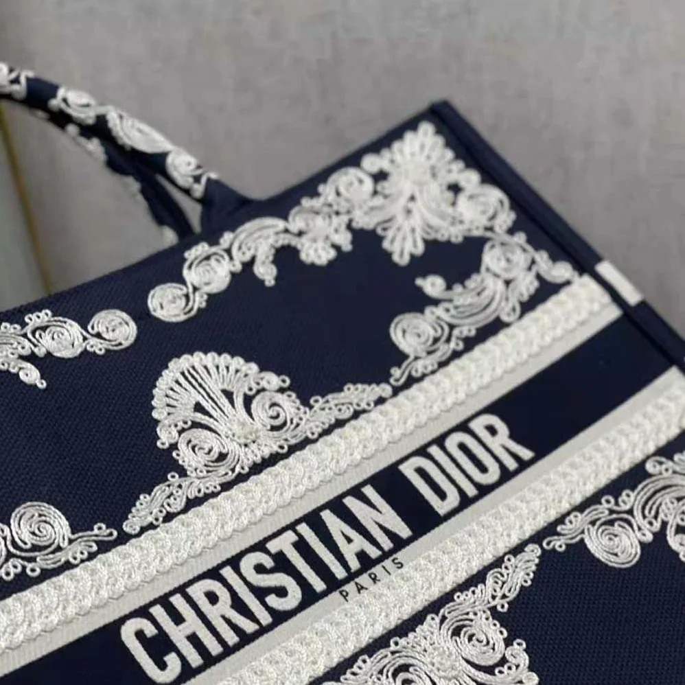 Dior Large Dior Book Tote Blue and White Cornely for Women in Effect Embroidery