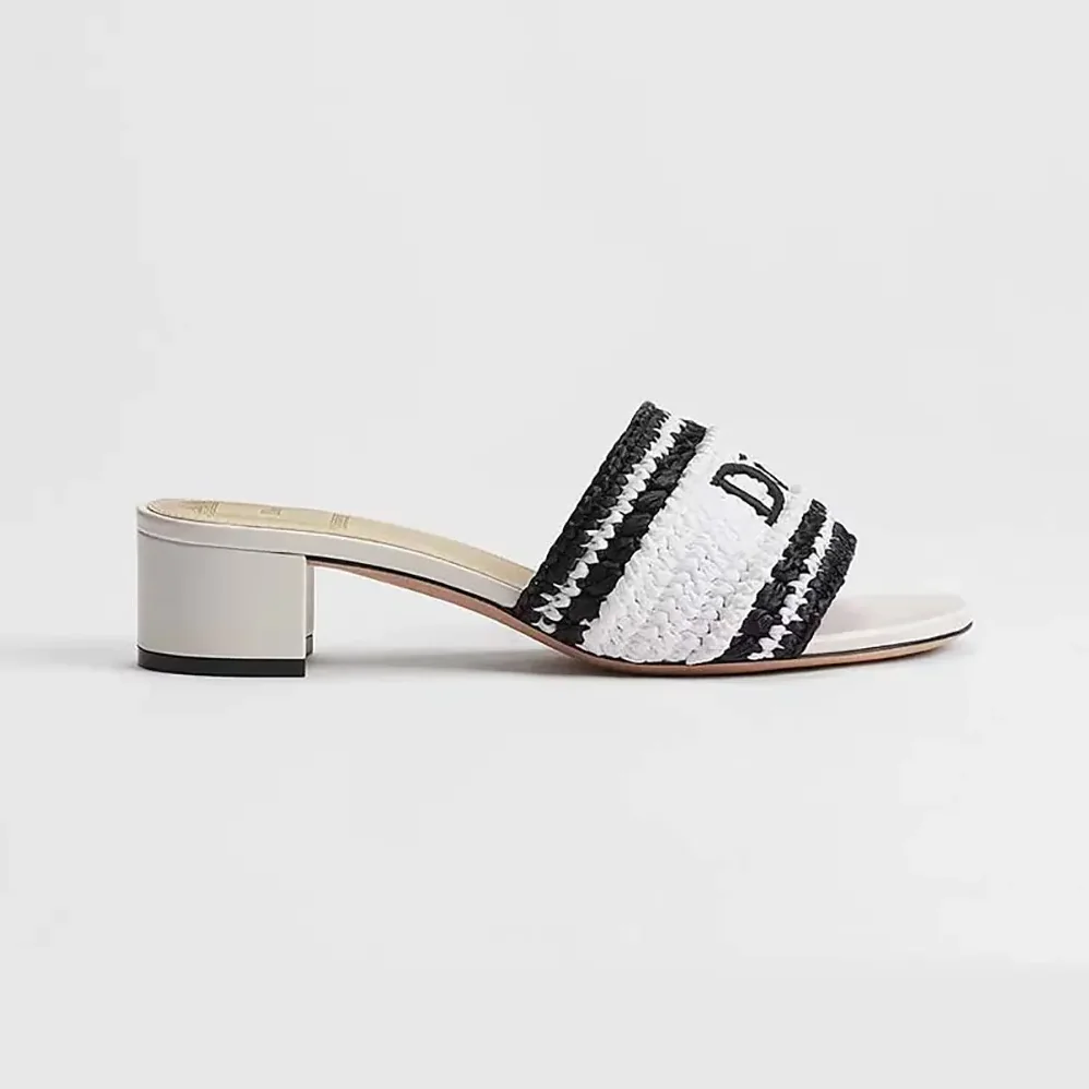Dior Dioriviera Dior Woven Heeled Slide White Crocheted Raffia for Women in Effect Technical Fabric
