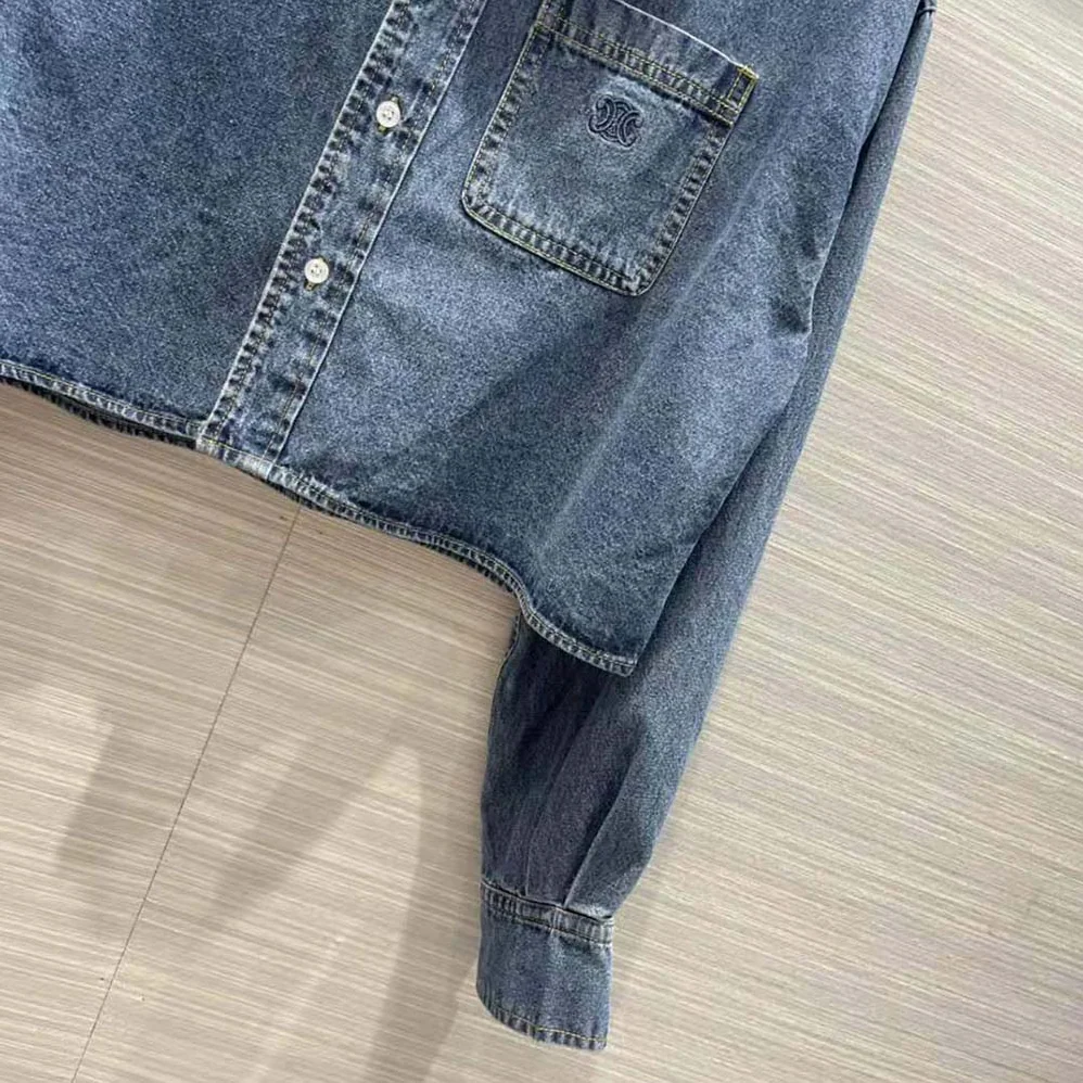 Celine Cropped Shirt in Union Ocean Wash Denim for Women