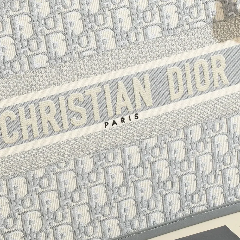 Dior Medium Dior Book Tote Gray Dior Oblique Embroidery and Calfskin for Women