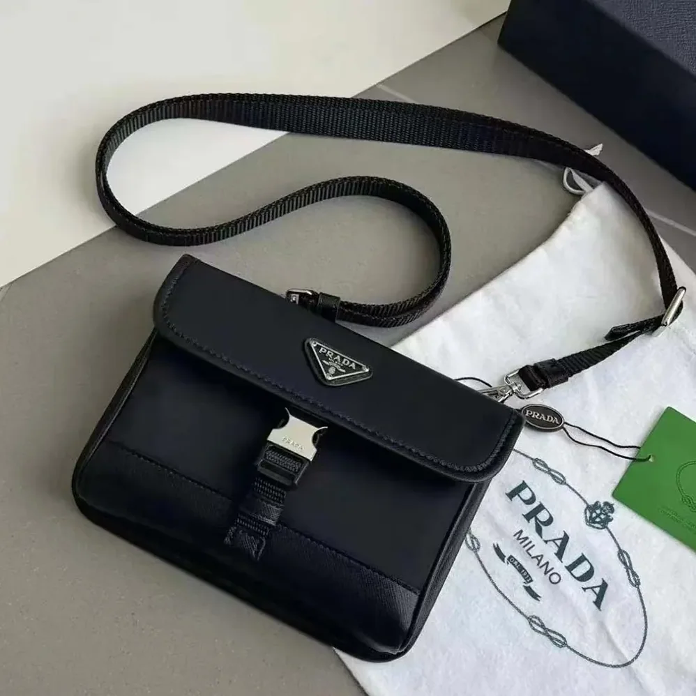 Prada Re-Nylon and Saffiano Shoulder Bag for Unisex in Black Prada Re-Nylon and Saffiano Shoulder Bag for Unisex in Black