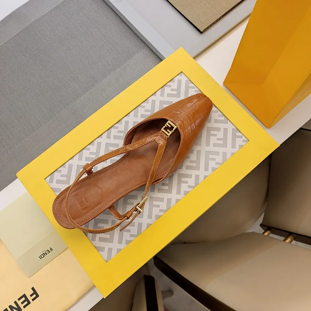 Fendi FFold Beige EEl Leather Low for Women in heeled Slingbacks