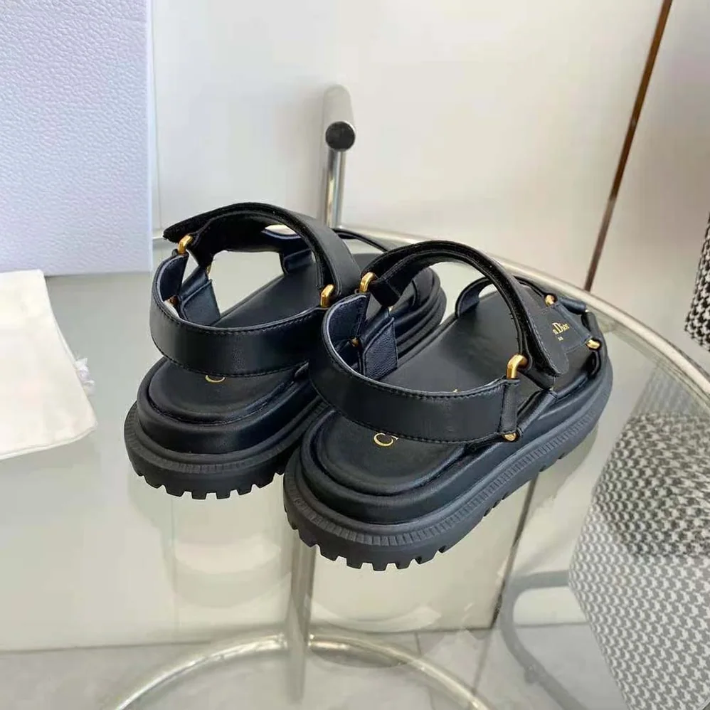 Dior D for Women in Wave Sandal Black Lambskin Dior D for Women in Wave Sandal Black Lambskin
