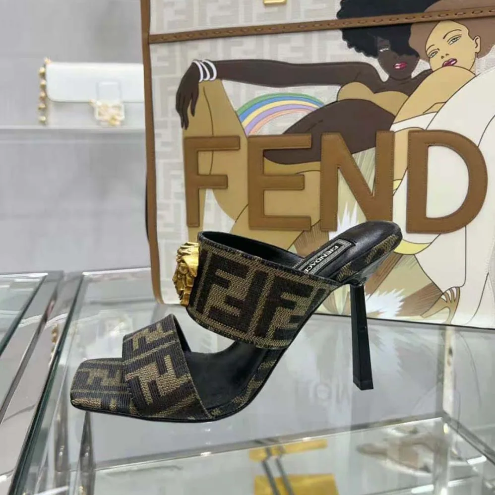 Versace Fendace FF Jacquard Mules for Women in Brown Versace Fendace FF Jacquard Mules for Women in Brown