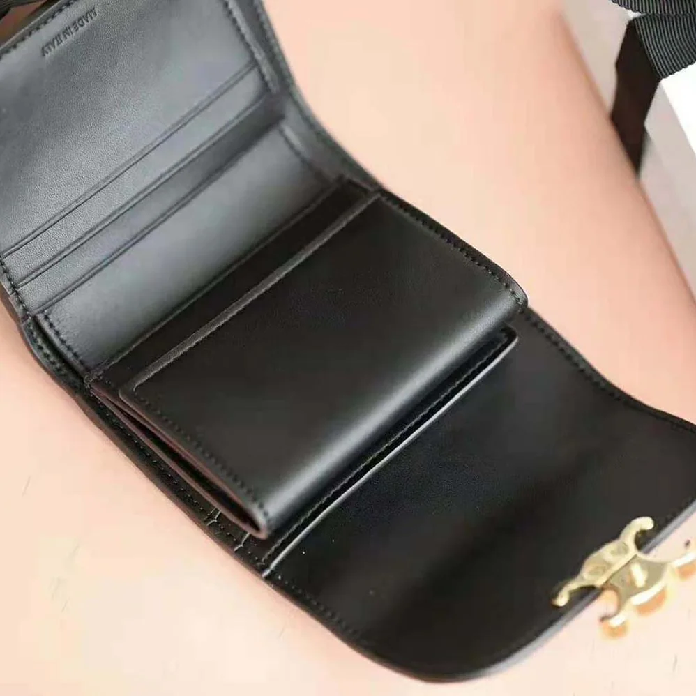 Celine Small Flap Wallet in Shiny Smooth Lambskin for Women in Black Celine Small Flap Wallet in Shiny Smooth Lambskin for Women in Black