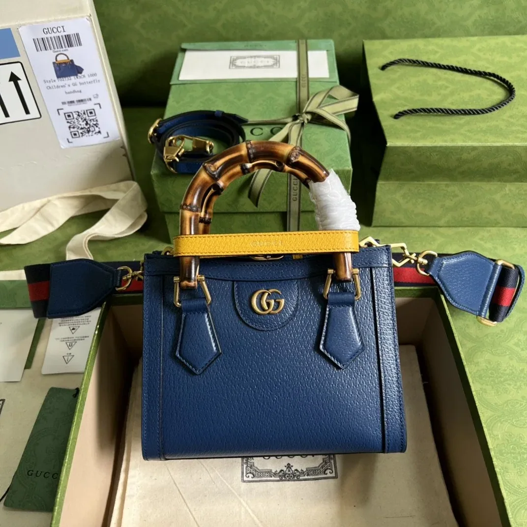 Gucci Diana Mini Top Handle Bag / Canvas Lining Blue Gold Hardware