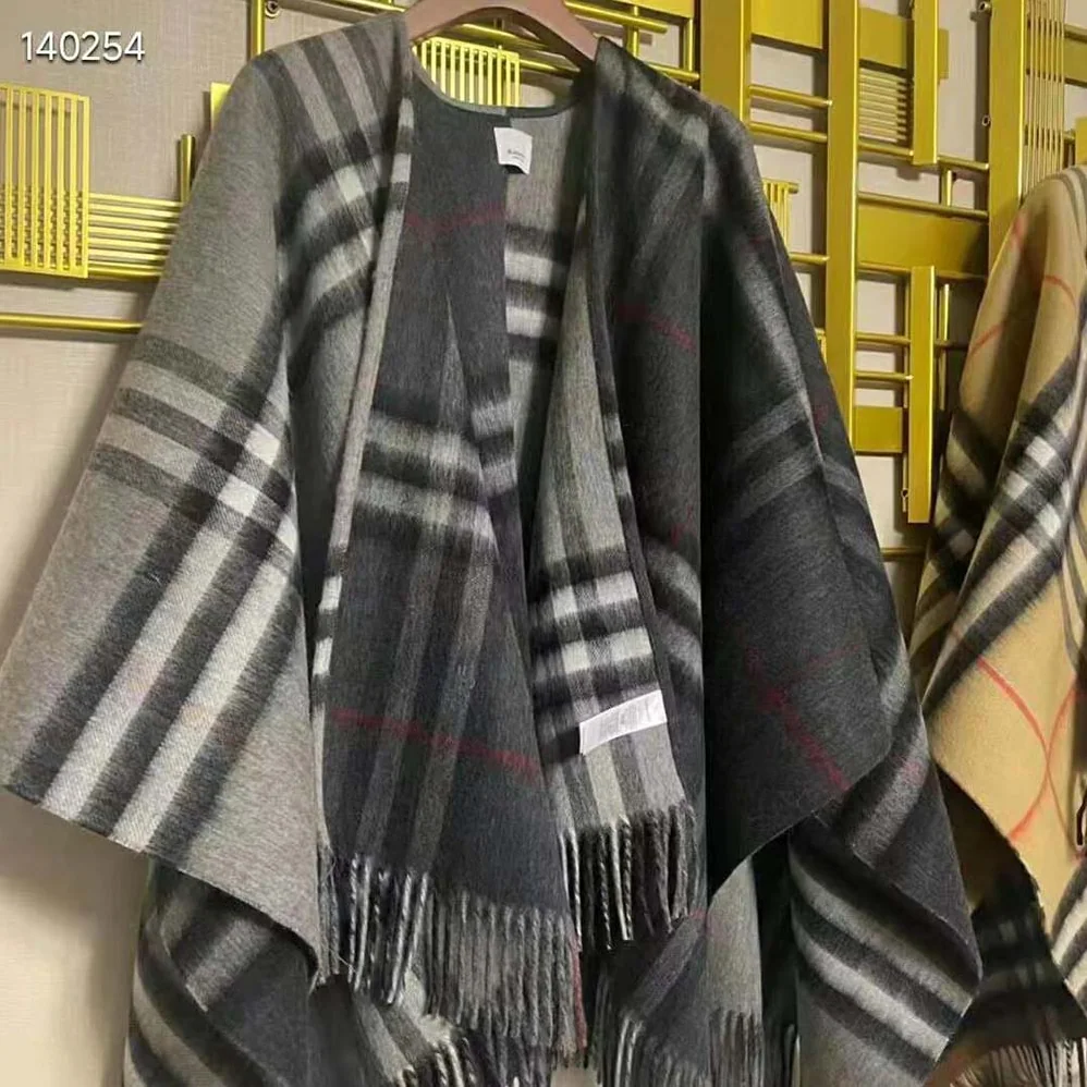 Burberry Contrast Check Wool Cashmere Jacquard Cape for Women
